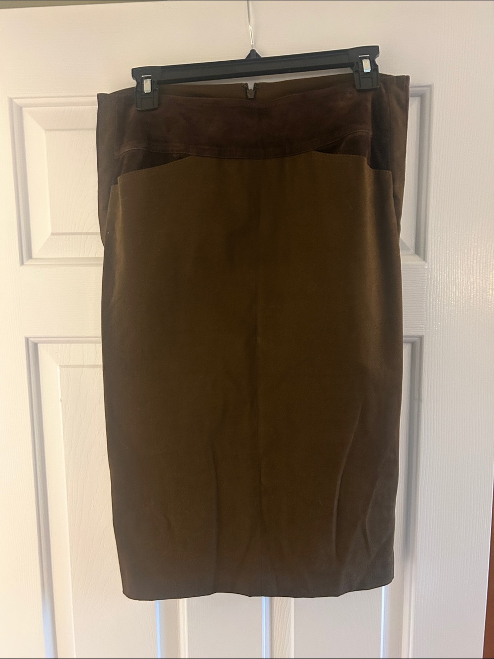 Vintage Brown Donna Karan Pencil Skirt with Suede detailing-size 4